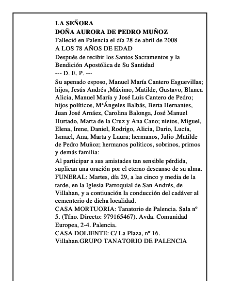 DOÑA AURORA DE PEDRO MUÑOZ