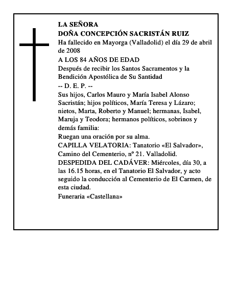DOÑA CONCEPCIÓN SACRISTÁN RUIZ