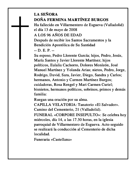 DOÑA FERMINA MARTÍNEZ BURGOS