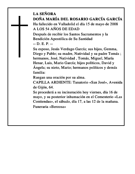 DOÑA MARÍA DEL ROSARIO GARCÍA GARCÍA