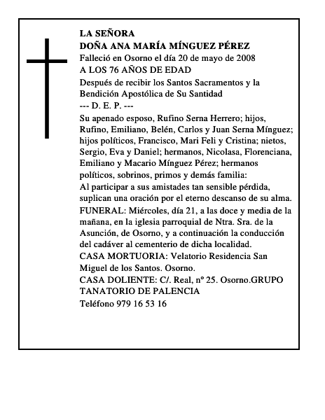 DOÑA ANA MARÍA MÍNGUEZ PÉREZ