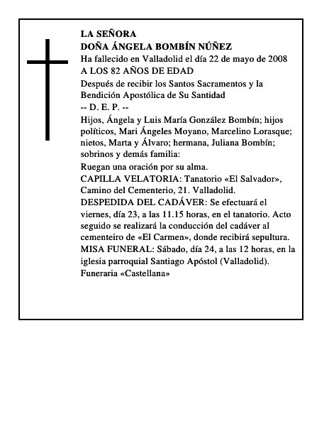DOÑA ÁNGELA BOMBÍN NÚÑEZ