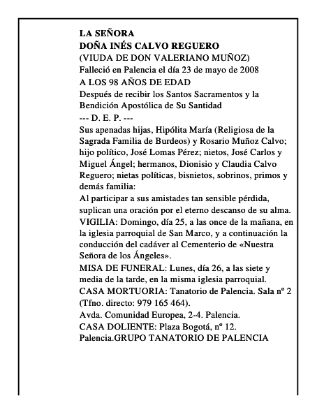 DOÑA INÉS CALVO REGUERO