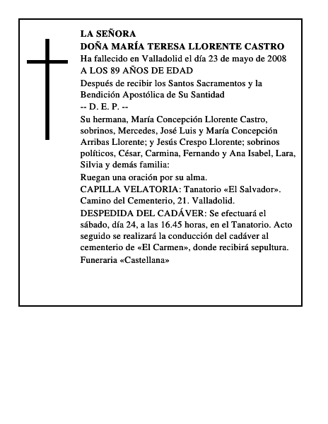 DOÑA MARÍA TERESA LLORENTE CASTRO