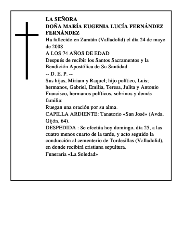 DOÑA MARÍA EUGENIA LUCÍA FERNÁNDEZ FERNÁNDEZ