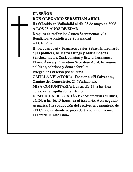 DON OLEGARIO SEBASTIÁN ABRIL