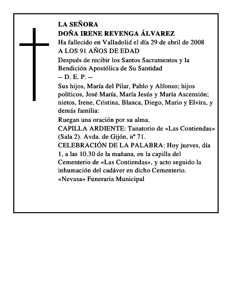 DOÑA IRENE REVENGA ÁLVAREZ