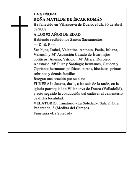DOÑA MATILDE DE ÍSCAR ROMÁN