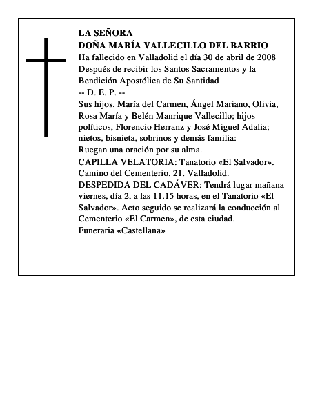 DOÑA MARÍA VALLECILLO DEL BARRIO