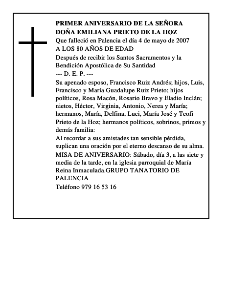 DOÑA EMILIANA PRIETO DE LA HOZ