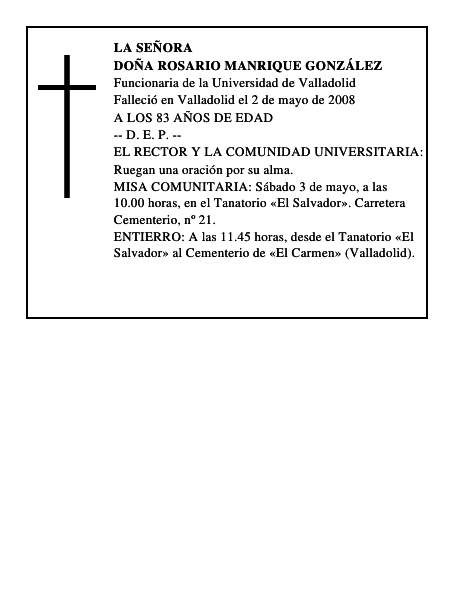 DOÑA ROSARIO MANRIQUE GONZÁLEZ