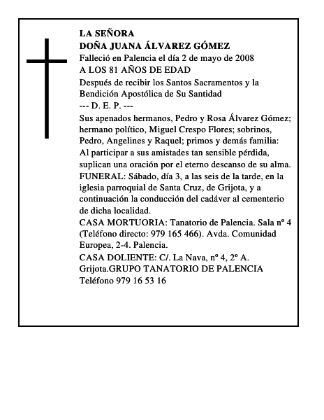 DOÑA JUANA ÁLVAREZ GÓMEZ