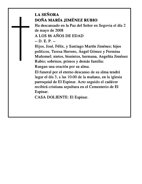DOÑA MARÍA JIMÉNEZ RUBIO