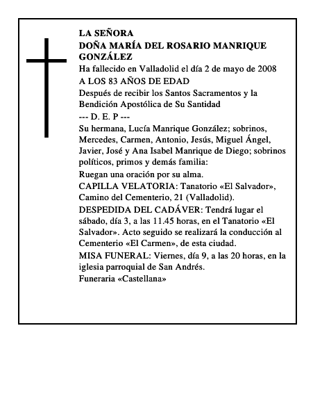 DOÑA MARÍA DEL ROSARIO MANRIQUE GONZÁLEZ