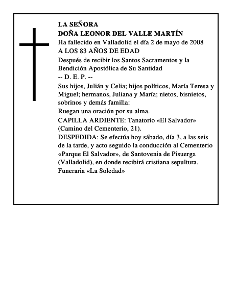 DOÑA LEONOR DEL VALLE MARTÍN