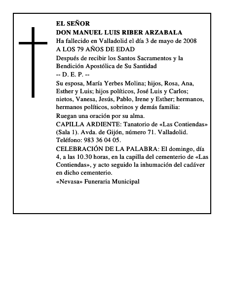 DON MANUEL LUIS RIBER ARZABALA