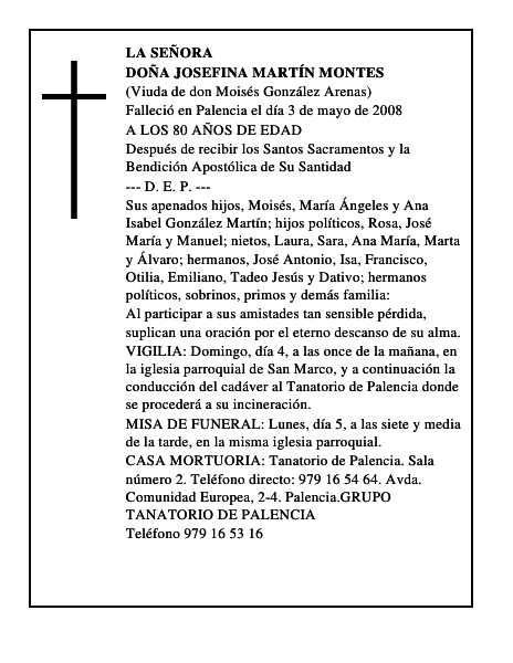 DOÑA JOSEFINA MARTÍN MONTES