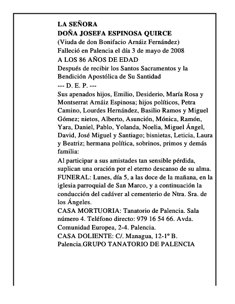 DOÑA JOSEFA ESPINOSA QUIRCE