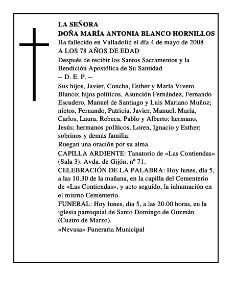 DOÑA MARÍA ANTONIA BLANCO HORNILLOS