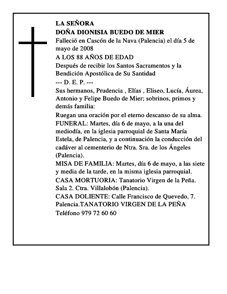 DOÑA DIONISIA BUEDO DE MIER