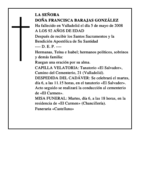 DOÑA FRANCISCA BARAJAS GONZÁLEZ