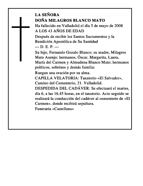 DOÑA MILAGROS BLANCO MATO
