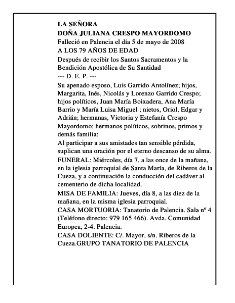 DOÑA JULIANA CRESPO MAYORDOMO