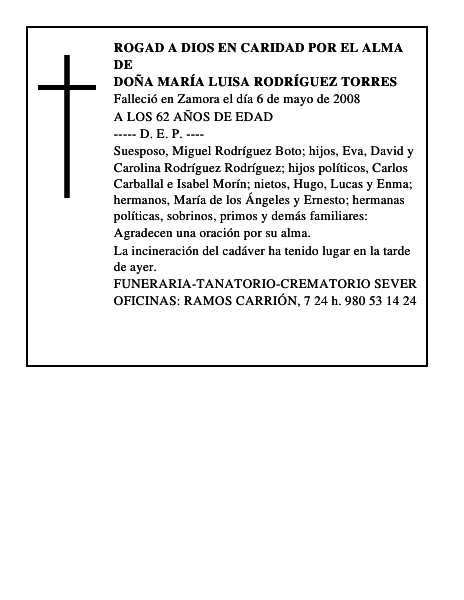 DOÑA MARÍA LUISA RODRÍGUEZ TORRES