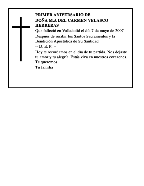 DOÑA M.a DEL CARMEN VELASCO HERRERAS