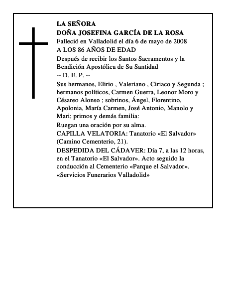 DOÑA JOSEFINA GARCÍA DE LA ROSA