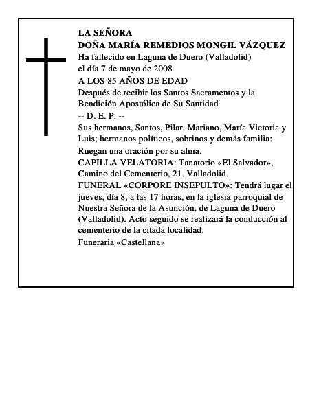 DOÑA MARÍA REMEDIOS MONGIL VÁZQUEZ