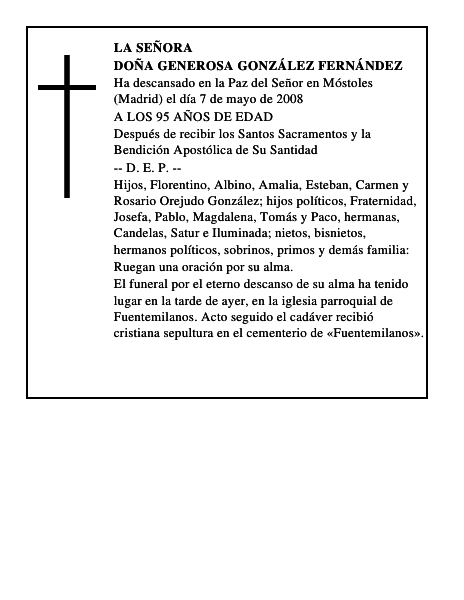 DOÑA GENEROSA GONZÁLEZ FERNÁNDEZ