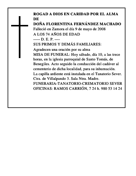 DOÑA FLORENTINA FERNÁNDEZ MACHADO