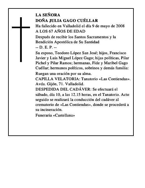 DOÑA JULIA GAGO CUÉLLAR