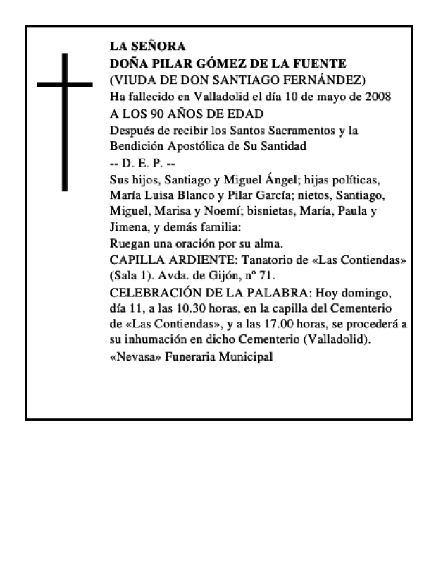 DOÑA PILAR GÓMEZ DE LA FUENTE