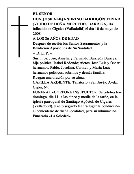 DON JOSÉ ALEJANDRINO BARRIGÓN TOVAR