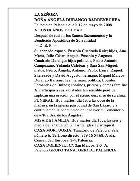 DOÑA ÁNGELA DURANGO BARRENECHEA