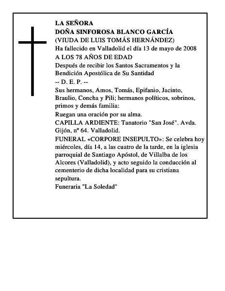 DOÑA SINFOROSA BLANCO GARCÍA