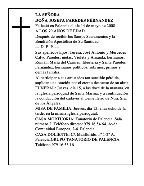 DOÑA JOSEFA PAREDES FÉRNANDEZ