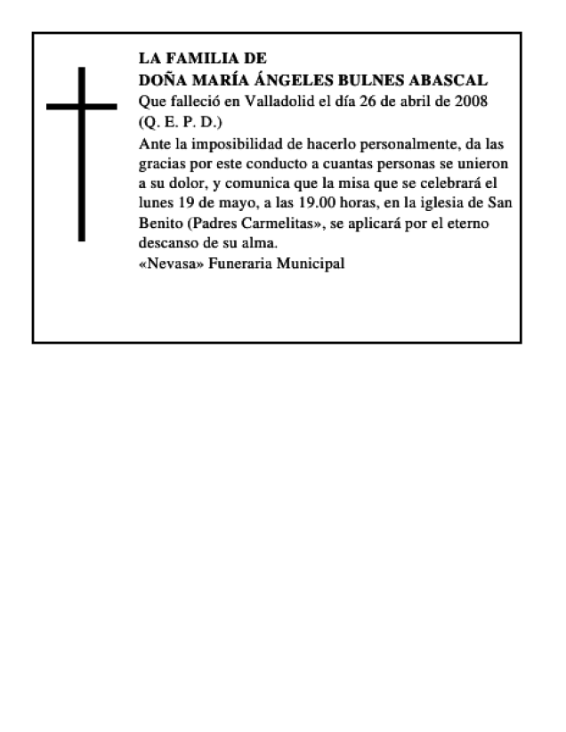 DOÑA MARÍA ÁNGELES BULNES ABASCAL
