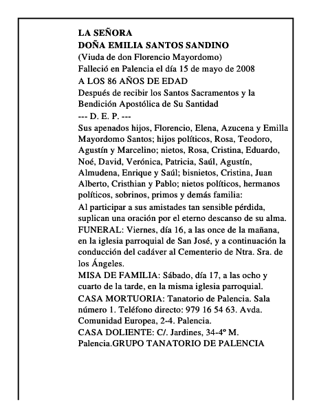 DOÑA EMILIA SANTOS SANDINO