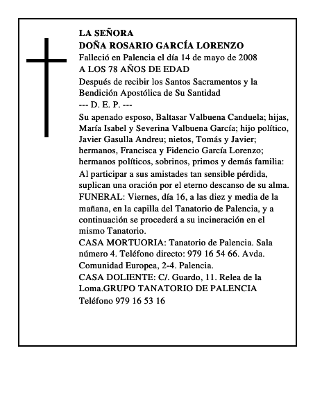 DOÑA ROSARIO GARCÍA LORENZO