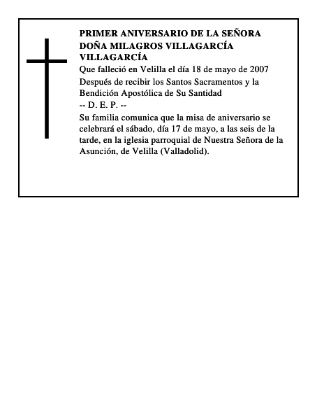 DOÑA MILAGROS VILLAGARCÍA VILLAGARCÍA