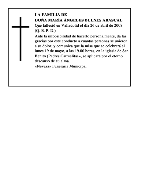 DOÑA MARÍA ÁNGELES BULNES ABASCAL