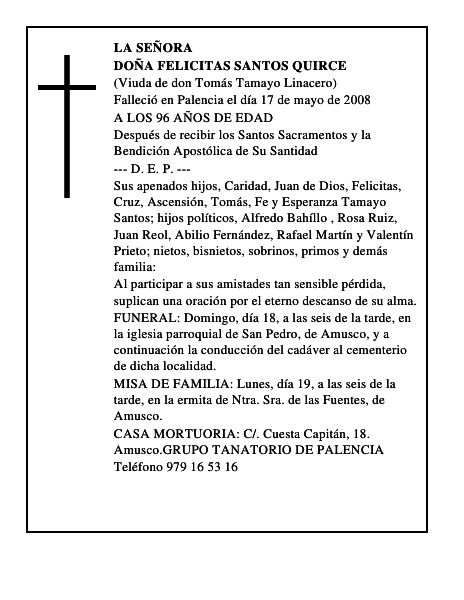 DOÑA FELICITAS SANTOS QUIRCE