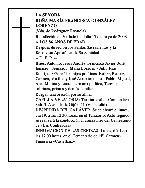 DOÑA MARÍA FRANCISCA GONZÁLEZ LORENZO