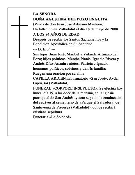 DOÑA AGUSTINA DEL POZO ENGUITA