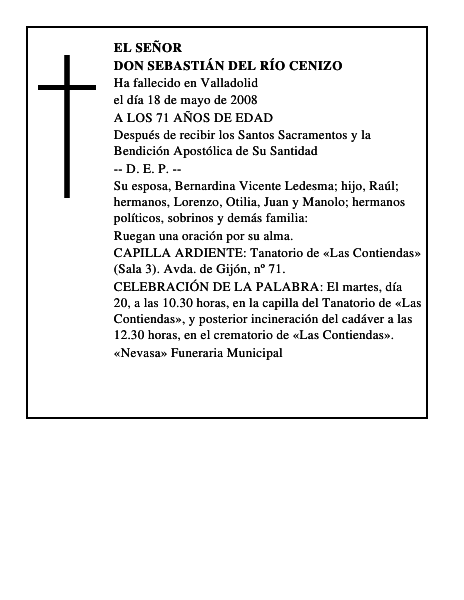DON SEBASTIÁN DEL RÍO CENIZO