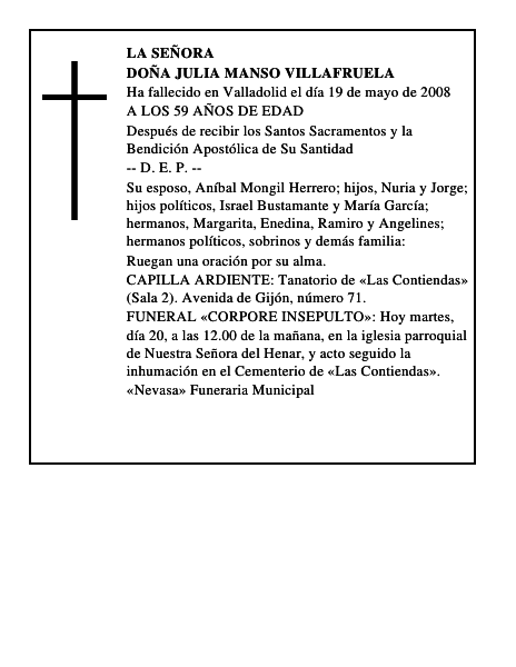 DOÑA JULIA MANSO VILLAFRUELA