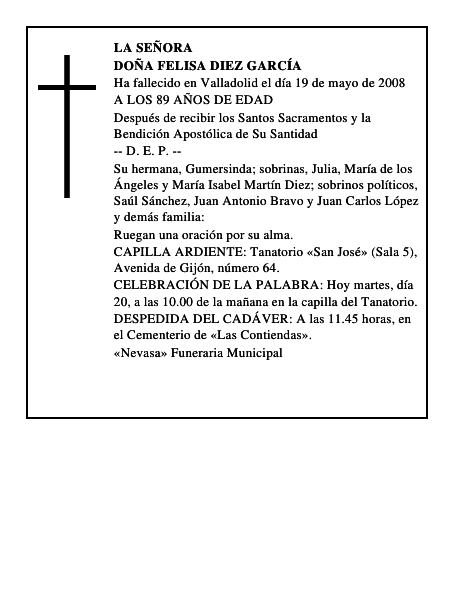 DOÑA FELISA DIEZ GARCÍA